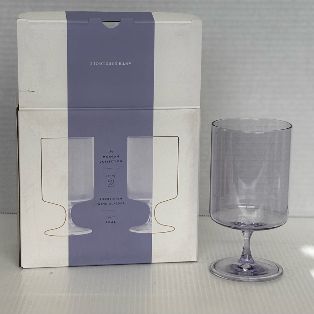 Anthropologie The Morgan Collection Lilac ShortWine Glasses Set of 2 New in Box